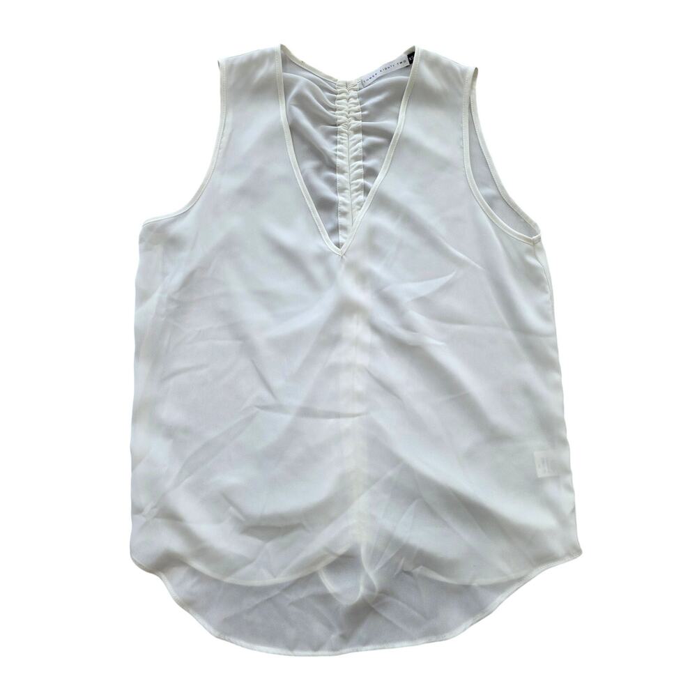 Three Eighty Two Sleeveless V-neck Top White XS Ruched Back Lightweight